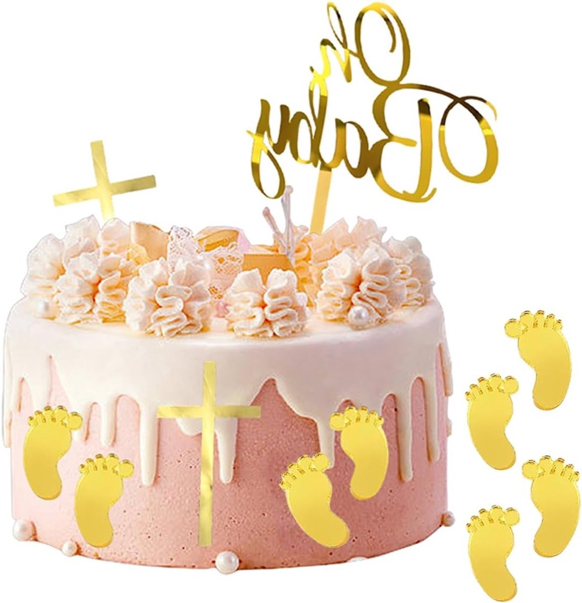 Verjaardagstaart Decoratie met Voetafdrukken - 9 Delige Acryl Cake Topper voor Baby Shower en Gender Reveal Feestjes