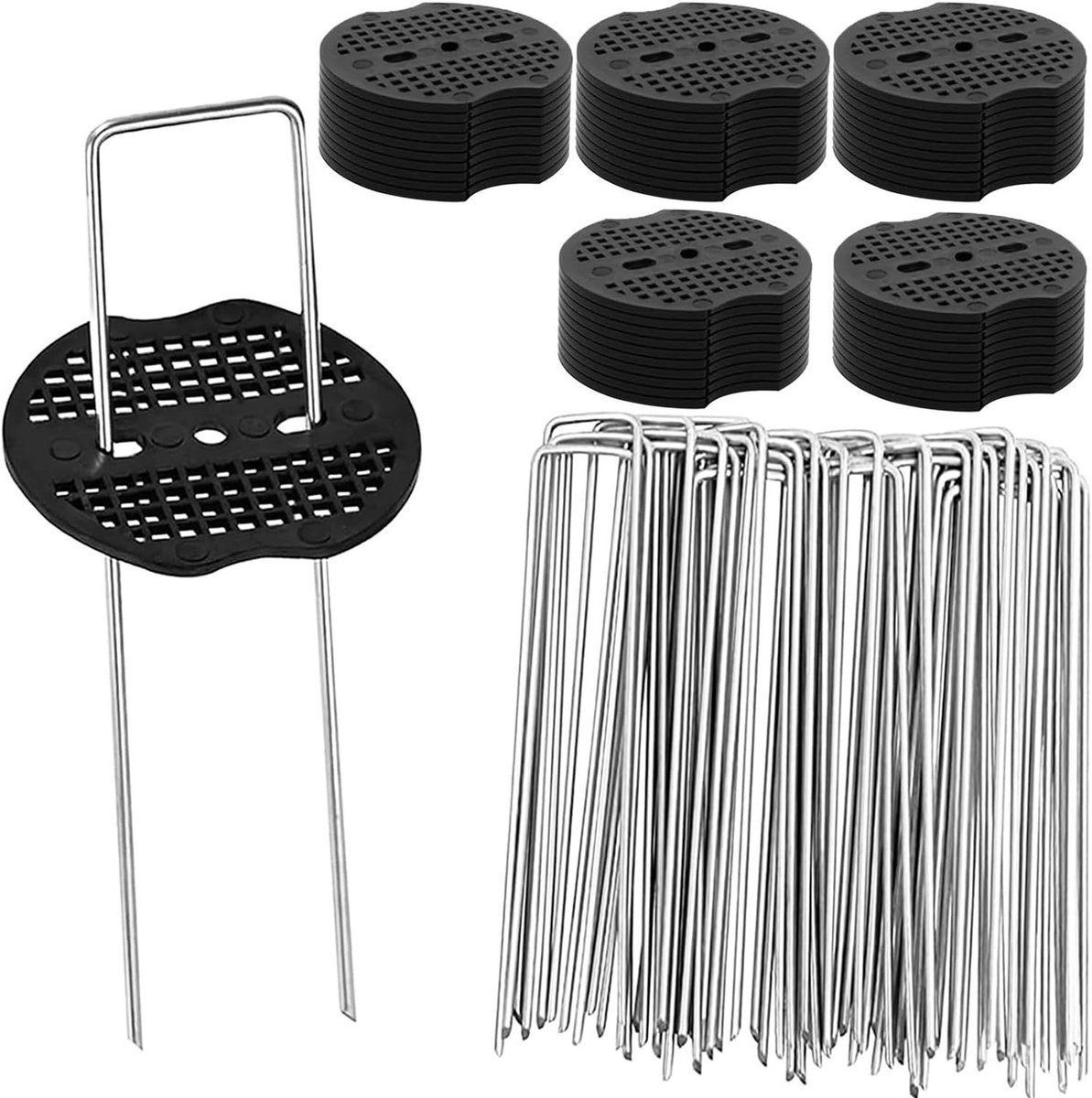 Set van 50 U-vormige grondpinnen van gegalvaniseerd staal, 150 mm x 40 mm, voor kunstgras, tuinbescherming en kabelbevestiging