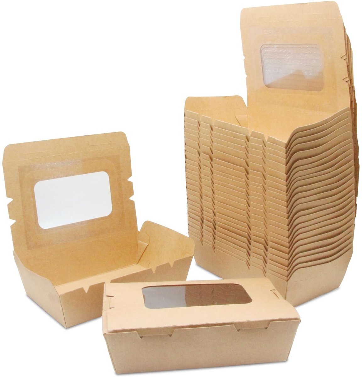 Allecto - Kraft Paper Box for Food - Biologisch afbreekbare voedselcontainers - Met venster - 700ml - Ideaal voor salades en snacks - 20 stuks