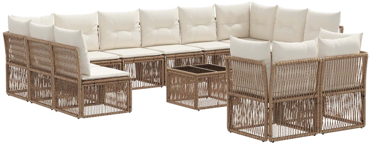 vidaXL - Tuinbank - Set - 13 - pcs - Beige - poly - rattan