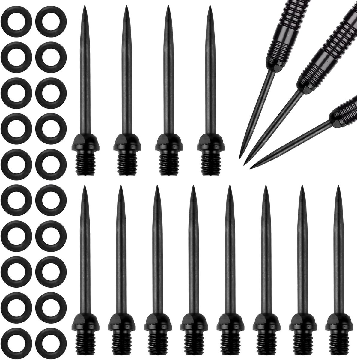12 Stuks Stalen Dartpunten met Schroefdraad en Rubber Ringen voor Soft Darts, Geschikt voor Conversie en Precisie Spelletjes
