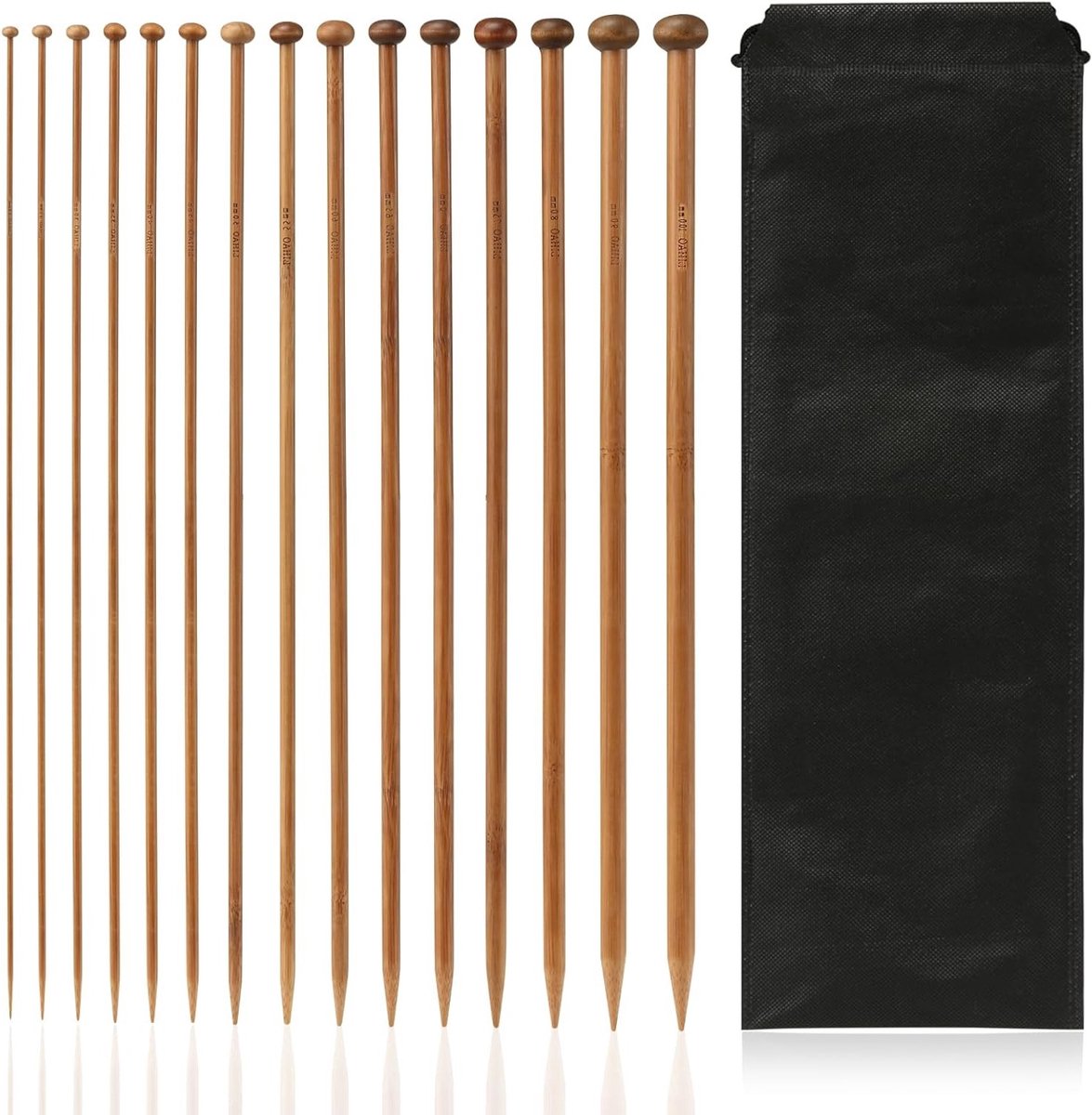 15 Paar Breinaalden Set van Bamboe met Mesh Stopper, Ideaal voor Sokken, Handschoenen en Truien, 2mm-10mm/30cm Lang, Perfect voor Beginners en Professionals
