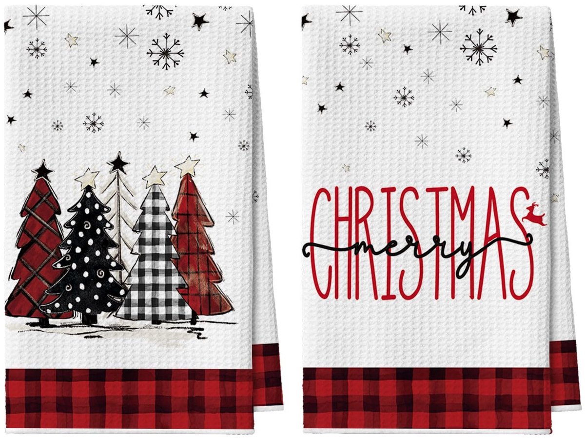 Dailygoody - Keukendoeken - Set van 2 - Extreem zacht - Rood wit buffelruit - Kerstmis decoratie - Geschikt voor keukenliefhebbers