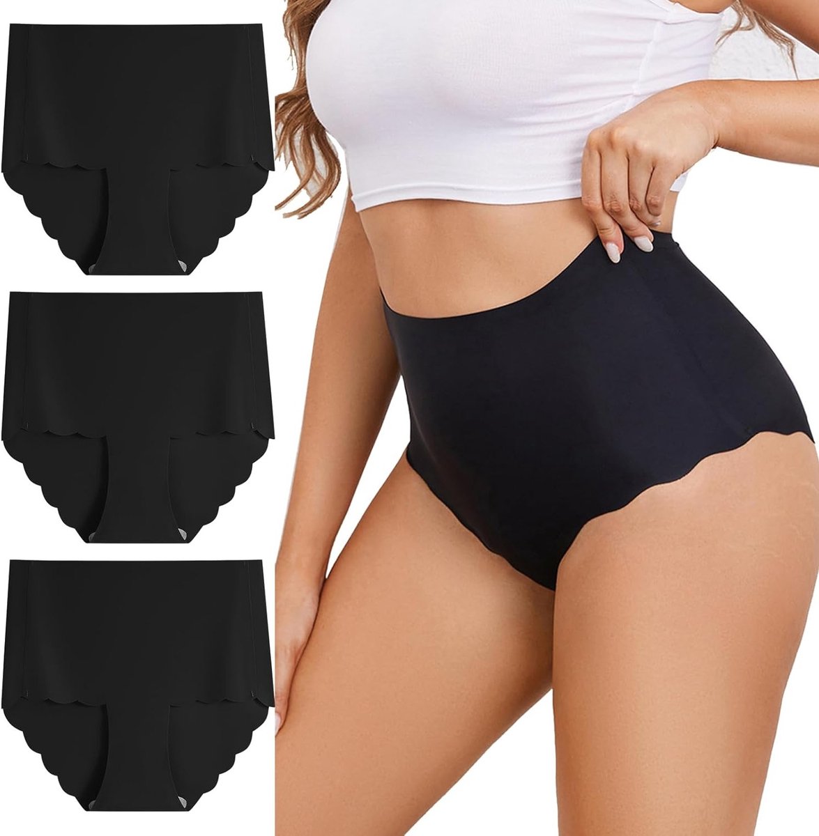 Draagcomfortabele naadloze damesondergoed zonder zichtbare lijnen, hoge taille, volledige dekking, 3-pack