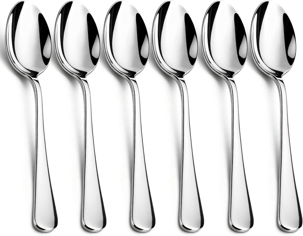 Set van 6 soeplepels van hoogwaardig roestvrij staal - 20 cm grote lepel - modern bestek voor thuis en restaurant - vaatwasserbestendig en glanzend gepolijst