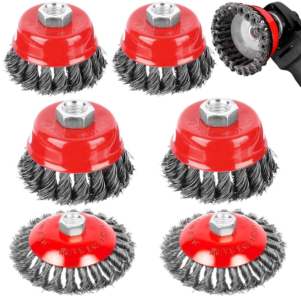 Set van 6 Hoekslijper Draadborstelset M14 Stalen Borstel Draadborstel voor Tuin - Accuschroevendraaier 75/100mm - Flex Potborstel Boor voor Onkruid en Mos