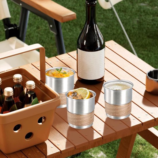 RVS Bekers met Houten Deksel, Set van 4, 300 ml, Herbruikbare Camping- en Reisbekers, Lichtgewicht en Stapelbaar voor Feestjes en Koffie — afbeelding 2