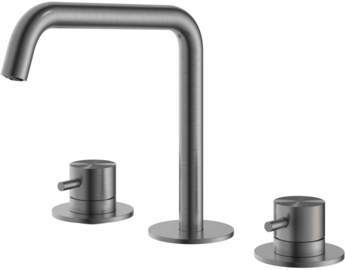Hotbath Archie - Wastafelmengkraan - zonder Waste - Laag - Geborsteld Gunmetal PVD - Opbouw - Messing - V04