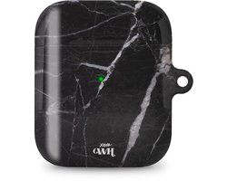 xoxo Wildhearts hoesje geschikt voor Airpods 1/2 - Marble Black Mood - Ook als telefoonhoesje verkrijgbaar - schokbestendige case geschikt voor Airpod 1 en 2 - koptelefoon case - Beschermhoes met marmerprint - marmer look - zwart
