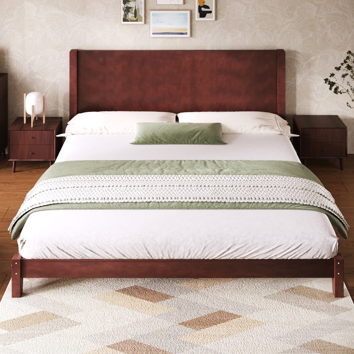 Merax 180x200cm tweepersoonsbed - met hoofdeinde en lattenbodem - bruin - zonder matras
