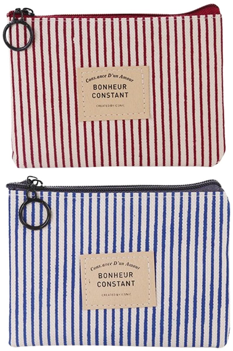 Dailygoody - Portemonnee voor Kinderen - Mini-portemonnee - Blauw Gestreept - Tasje met Ritssluiting - Geschikt voor Jongens en Meisjes - Casual