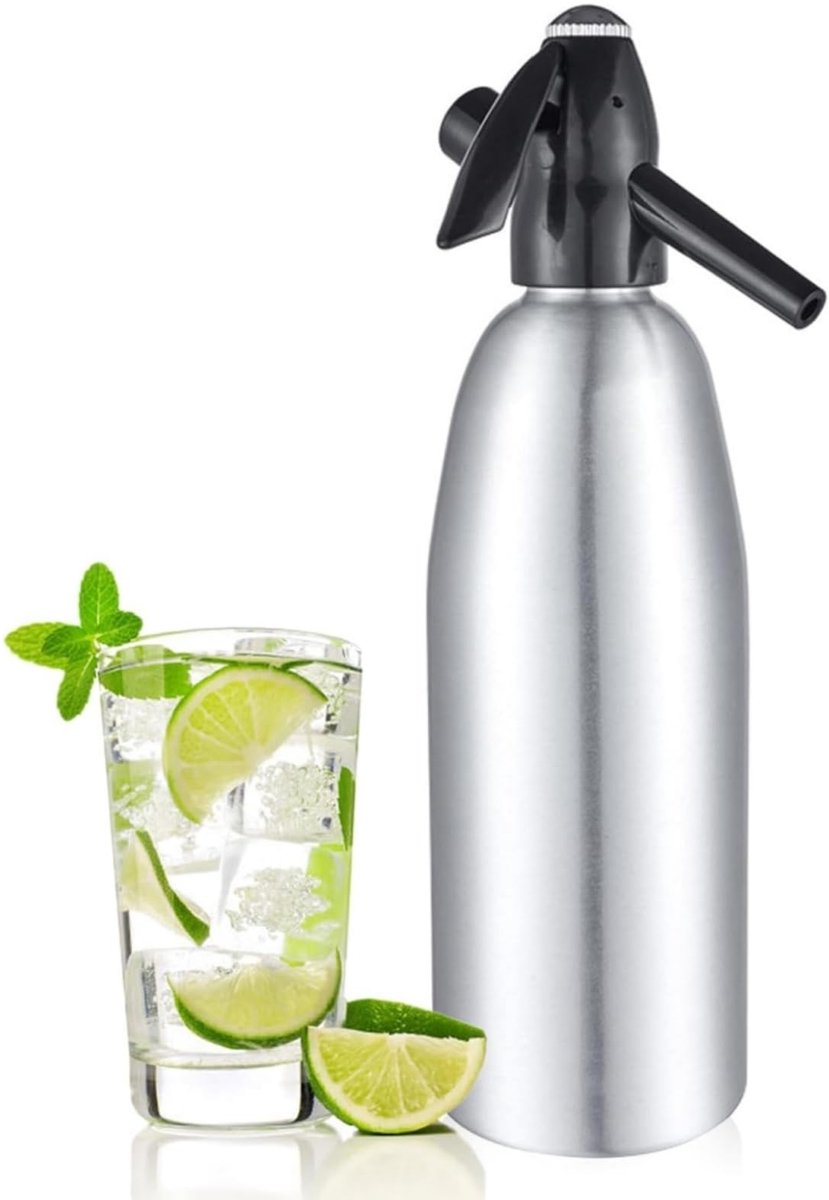 Dailygoody - Professionele Seltzer Sifon - Handmatige Soda Maker - 1 Liter - Zilver - Koolzuurhoudende Drank Dispenser - Ideaal voor Thuisgebruik - Al