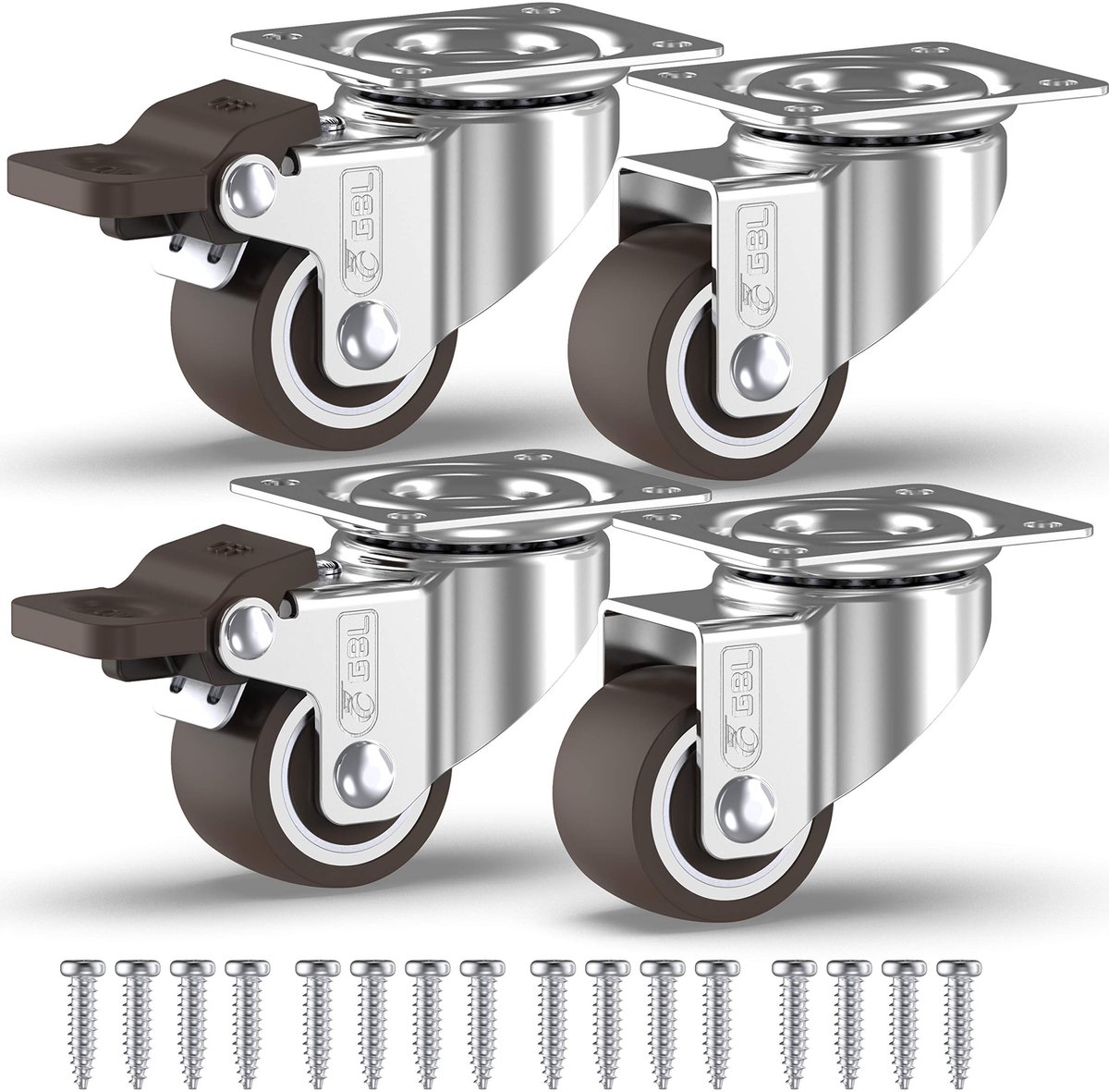 Dailygoody - Zwarelast Zwenkwielen met 2 Remmen - Geluidsarm en Vloersporenvrij - Rubberen Trolley Wielen - 25mm tot 40KG - Geschikt voor Meubels en A