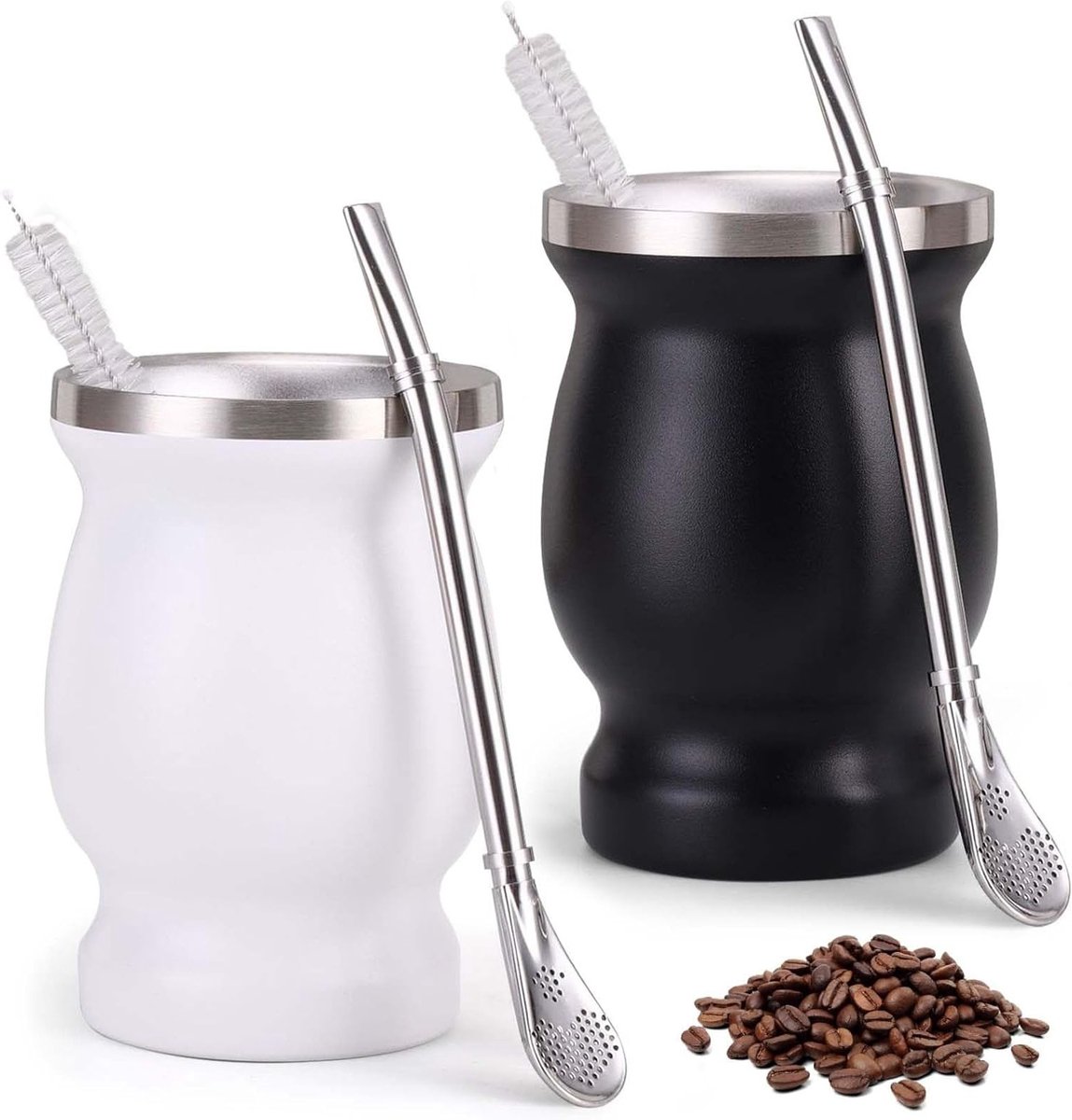 Complete Yerba Mate Theeset van RVS met Lepel en Schoonmaakborstel, Inclusief Theekop voor Authentieke Thee-ervaring