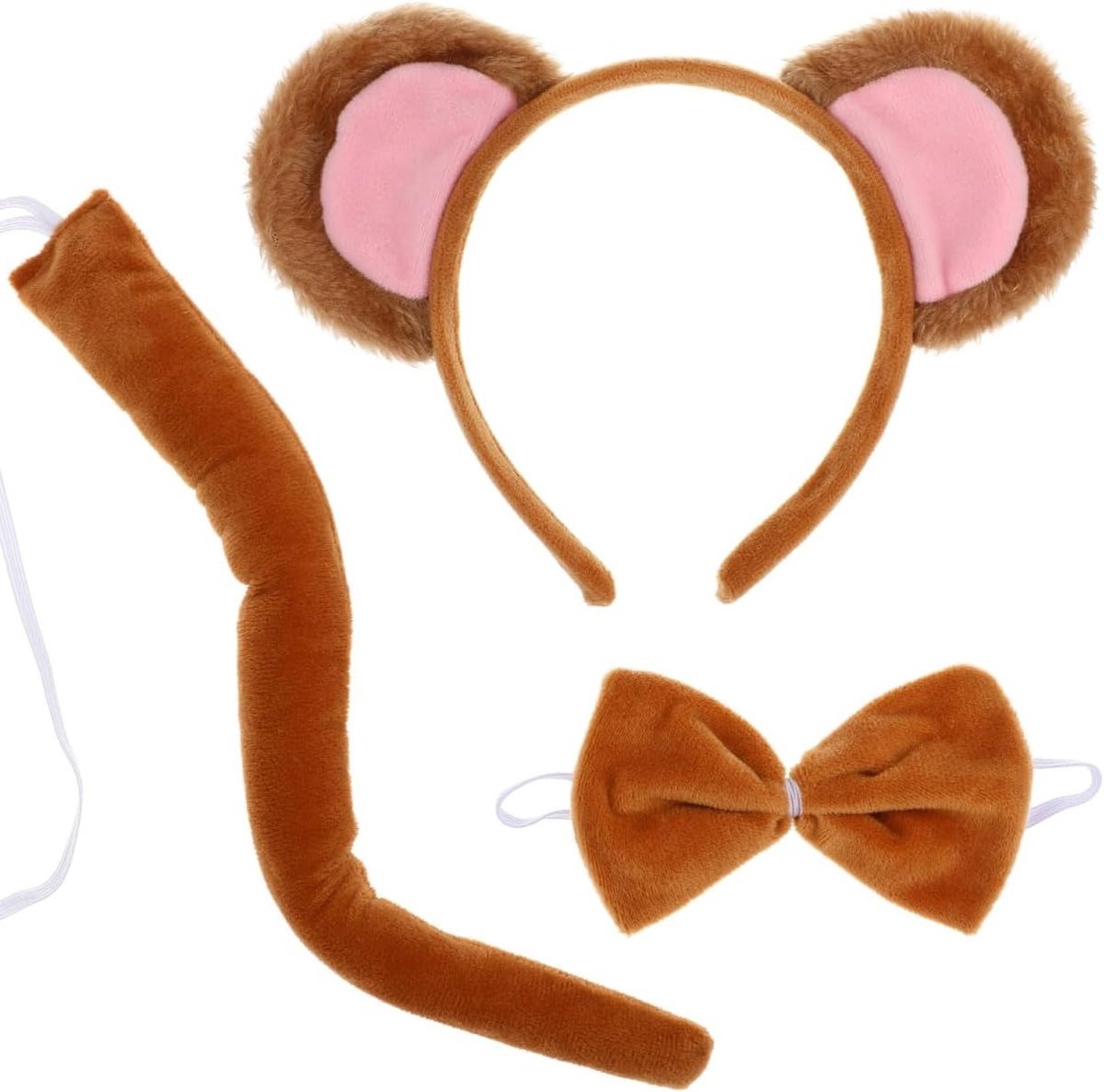 3-delige Gouden Aap Oor Hoofdband, Strik en Staart voor Kinderen, Aap Kostuum Set voor Halloween, Cosplay en Feestjes