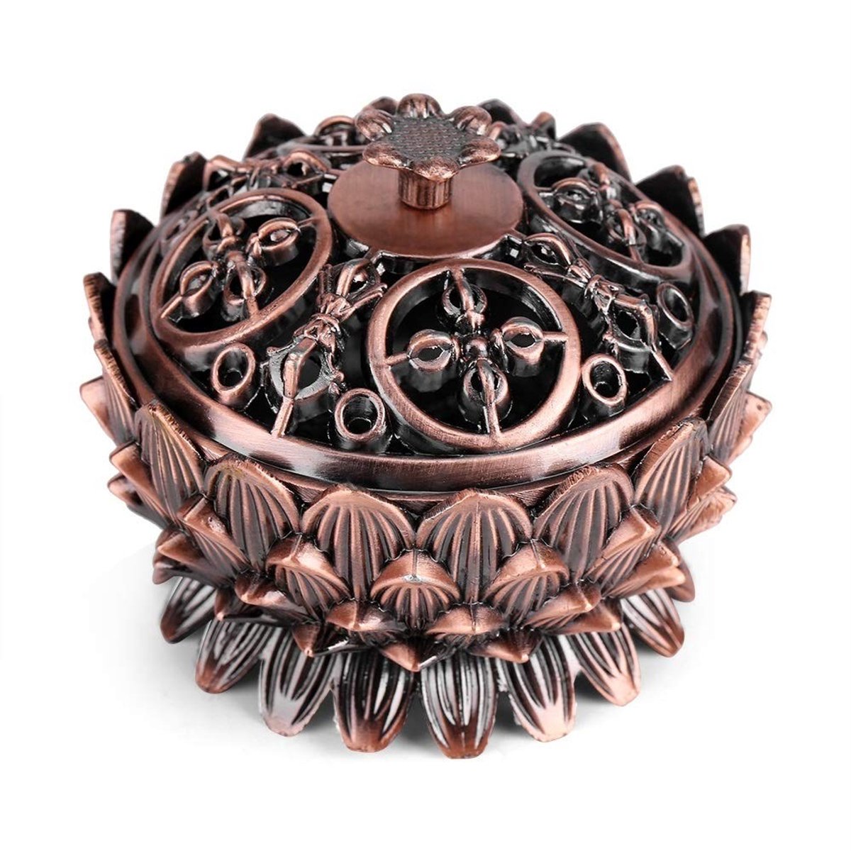 Dailygoody - Incense Burner - Vintage Lotus Vorm - Stijlvolle Decoratie - Metallic Bruin - Aromatische Cones - Perfect voor Thuis - 7x7x5 cm