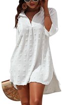 Cosensi - Beach Cover Up - Chiffon Strandjurk - 3/4 Mouwen - Wit - Zwemkleding Cover-Up - Perfect voor Strand en Zwembad - Casual en Bohemian