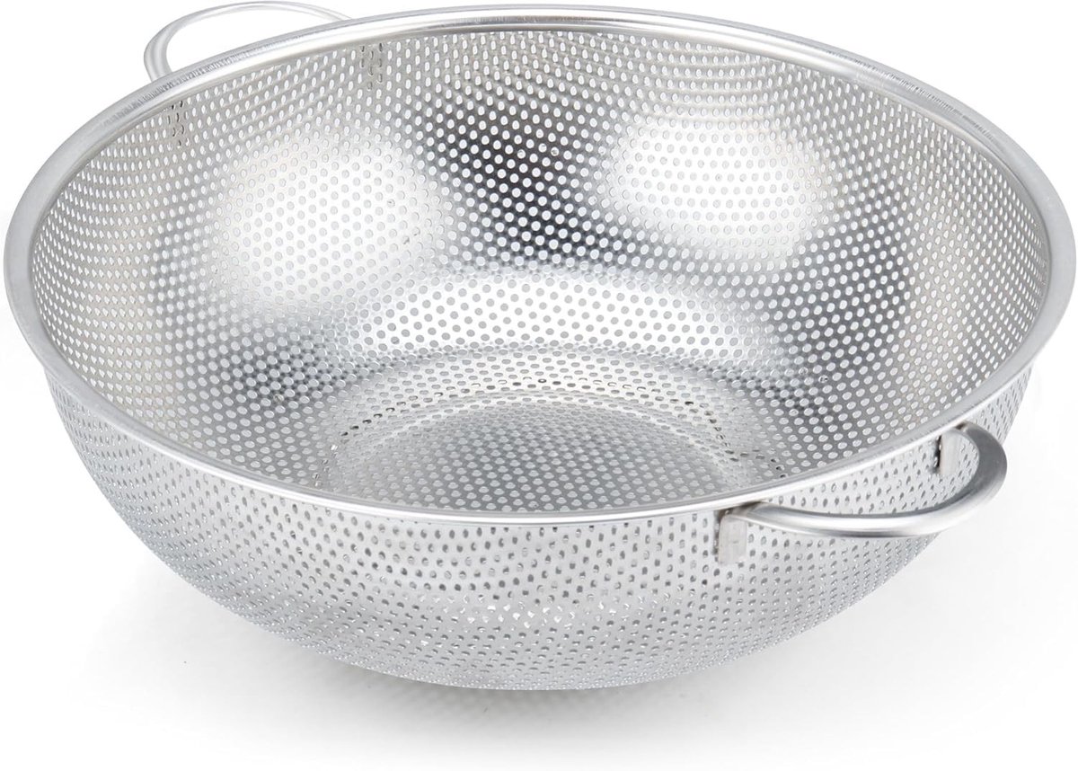 NTHProducts - Stainless Steel Strainer - Keukenzeef 28.5 cm - Vaatwasmachinebestendig - Zilver - Keukengerei - Handig voor het afgieten van voedsel - G...