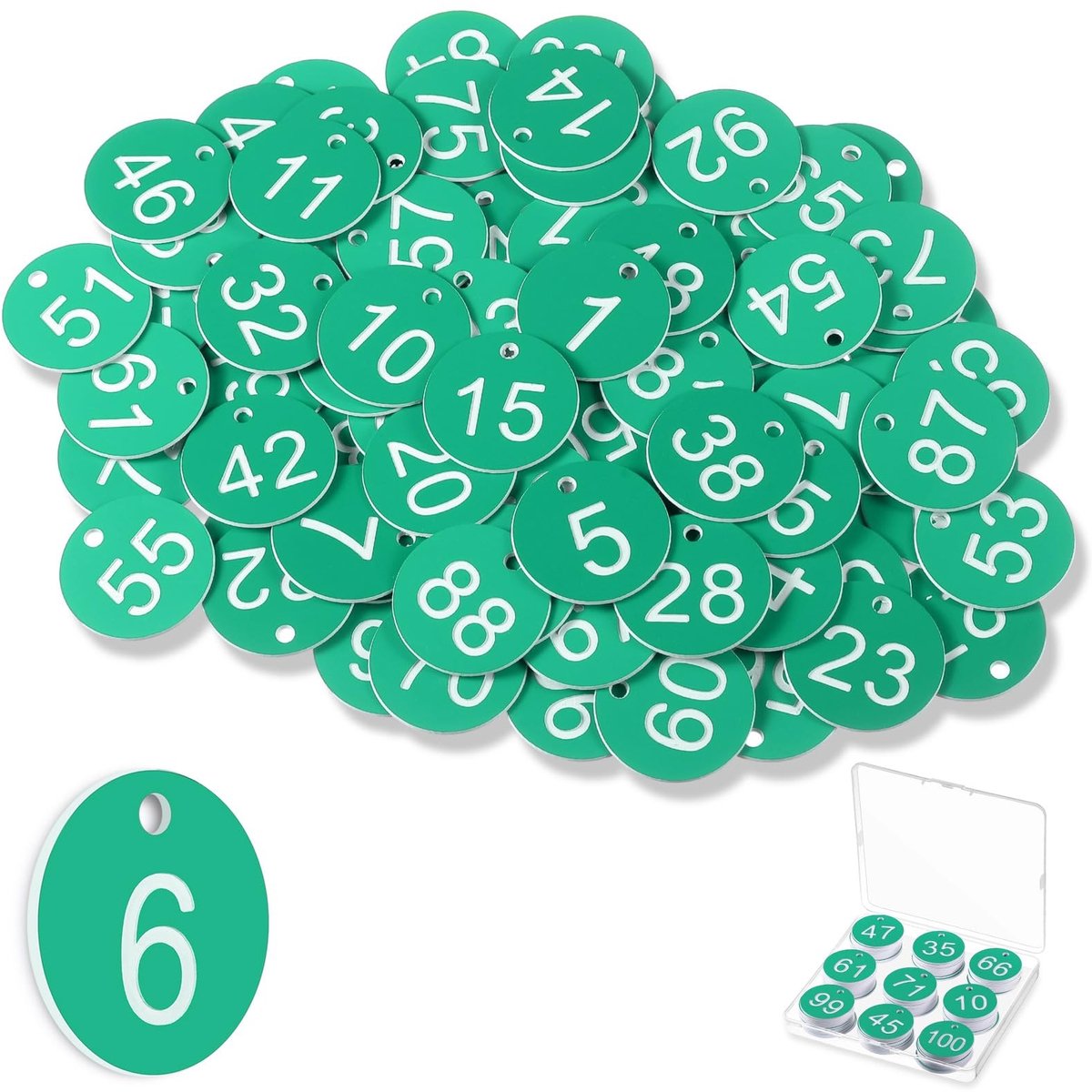 NTHProducts - Plastic Tafelnummer Tags - ID Labels voor Restaurants - Waterproof en Compact - Groen en Wit - Nummer Labels - Geschikt voor Horeca en Bu...