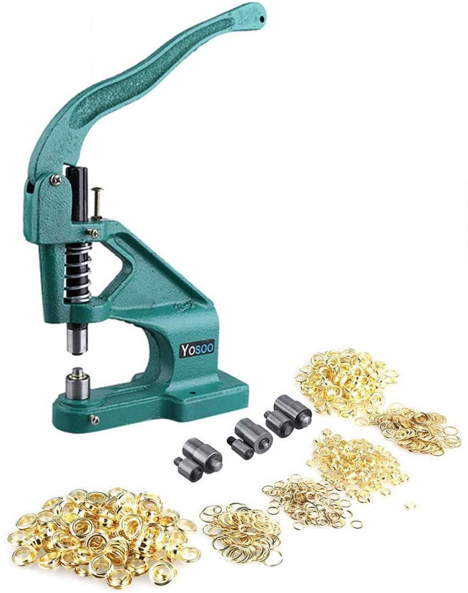Golden crown - Handpers met oogjes - Ideaal voor leerbewerking - Compact en gebruiksvriendelijk - Inclusief 900 oogjes - Geschikt voor gordijnen en ba