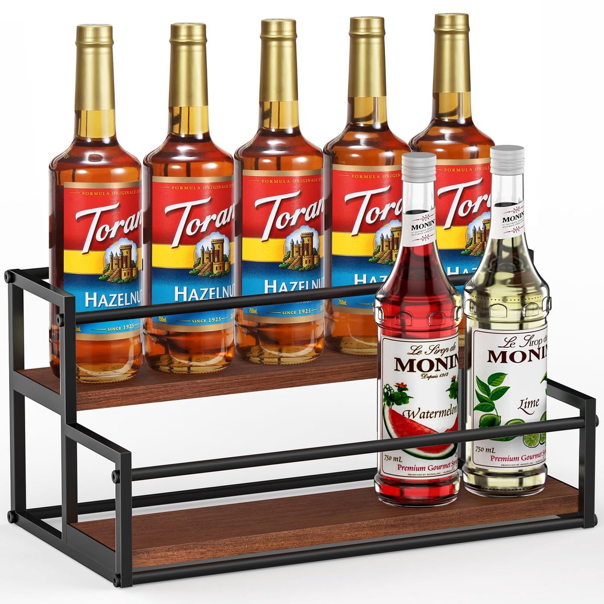 Allecto - Syrup Organizer - 2-Tier Syrup Rack - Stabiel en Praktisch - Zwart - Syrup Bottle Holder - Perfect voor Koffiestation - Met 2 Planken