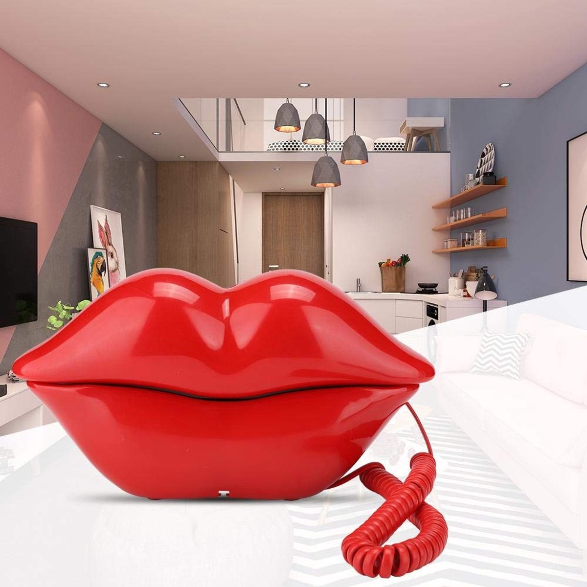 Allecto - Novelty Lip Phone - Unieke Telefoon - Sexy Lipvorm - Rood - Decoratie voor Thuis en Kantoor - Speciaal voor Creatieve Ruimtes