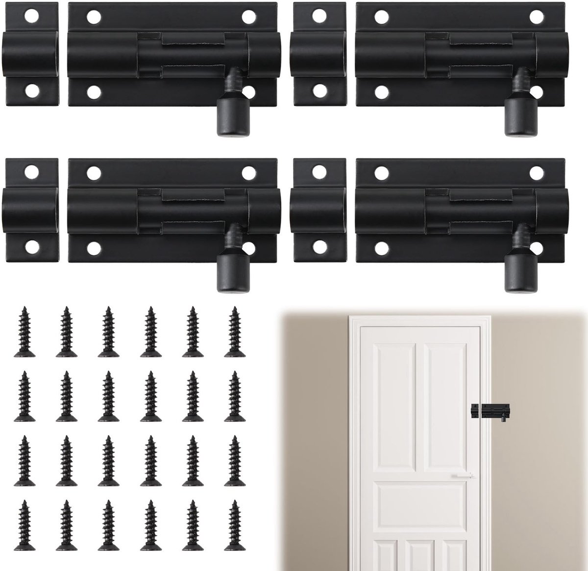 Allecto - Sliding Deurslot - Aluminium Latch - Maximale Veiligheid - 4 Pack - Eenvoudige Installatie - Geschikt voor Deuren en Ramen