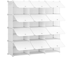 Schoenenrek met 12 vakken voor 48 paar - Wit - Kunststof - Smal - Met deuren - 40 x 30 x 30 cm - EWT38SC01G1