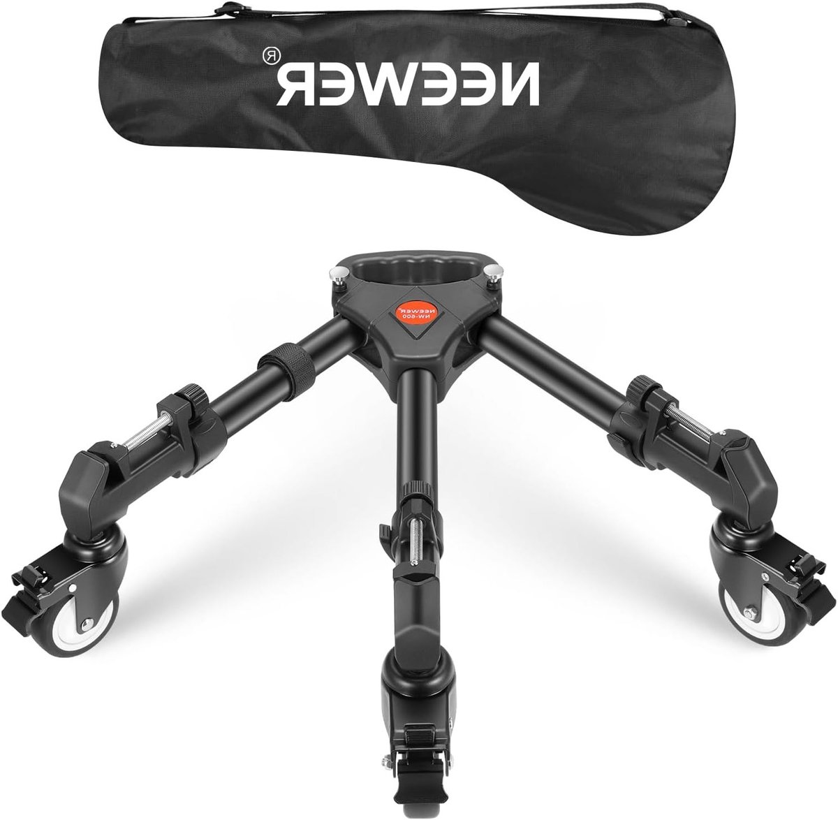 Zware Tripod Dolly met 50 Lb Capaciteit en 3 Inch Rubber Wielen, Verstelbare Poten en Draagtas voor DSLR, Camcorder en Videografie