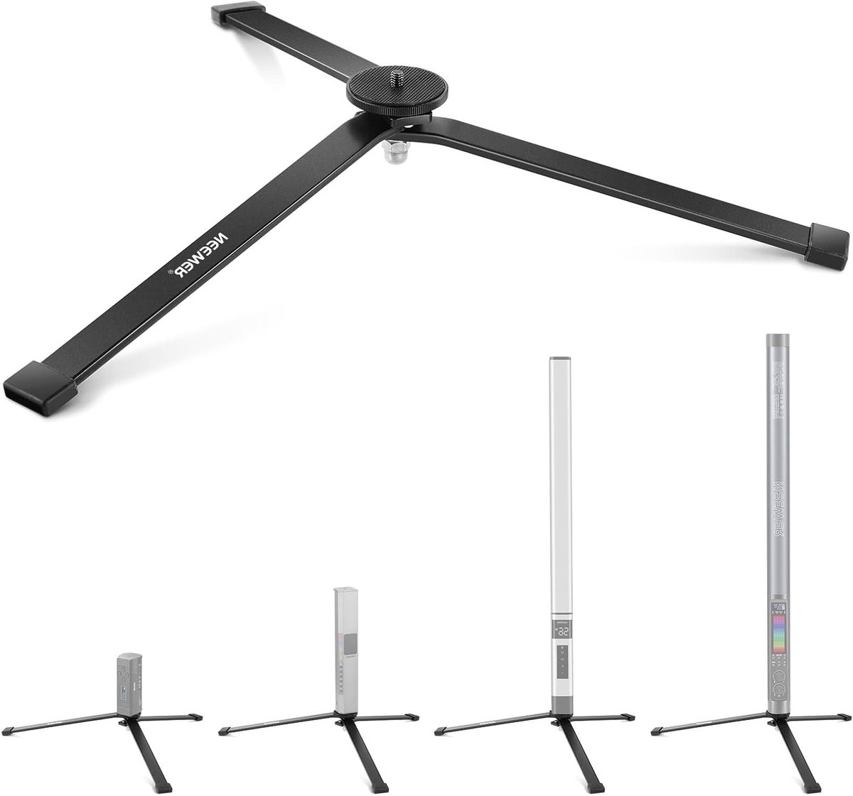 Stabiele Mini Tripod Basis voor Tube Lights, Vouwbare Handtripod met 1/4 Inch Schroefdraad, Ideaal voor Tafelverlichting en Lage Hoek Fotografie