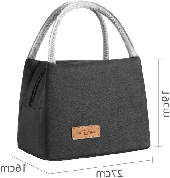 Lunchtas - Koeltas - Koeltassen - Lunchzak - 27x16x19 cm - 8 Liter - Draagbare Lunchzakken - Handvat Riem - Lunch / Blikjes - Koeltas voor Heren en Dames - voor Werk School Picknick - Zwart van Merkloos — afbeelding 3