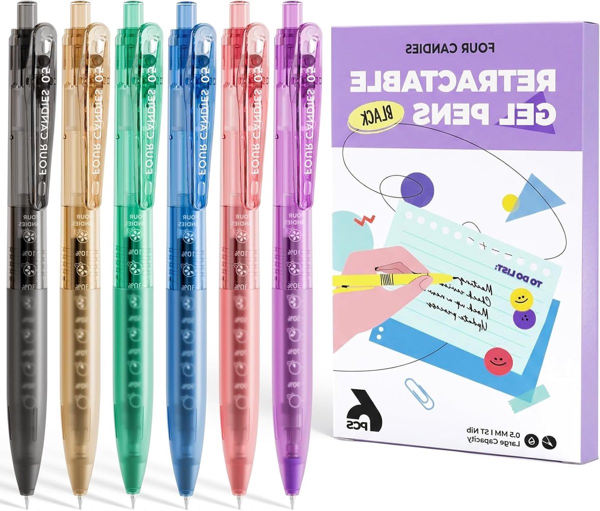 Set van 12 Zwarte Inkt Gelpennen met Sneldrogende Inkt - Schattige Transparante Pastel Kleur, Fijn Schrijven voor School en Kantoor