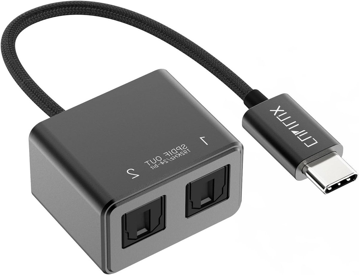 USB C naar Dual SPDIF Adapter [192KHz/24bit] voor iPad, MacBook en Samsung - Type C naar TOSLINK Optische Audio Splitter voor Hoge Geluidskwaliteit
