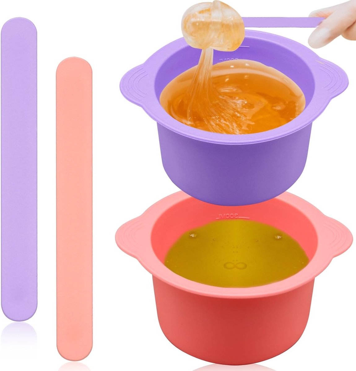 Siliconen wax liners voor wax heaters, herbruikbare wax kommen met 2 spatels, ideaal voor ontharing en waxbehandelingen (paars, roze)