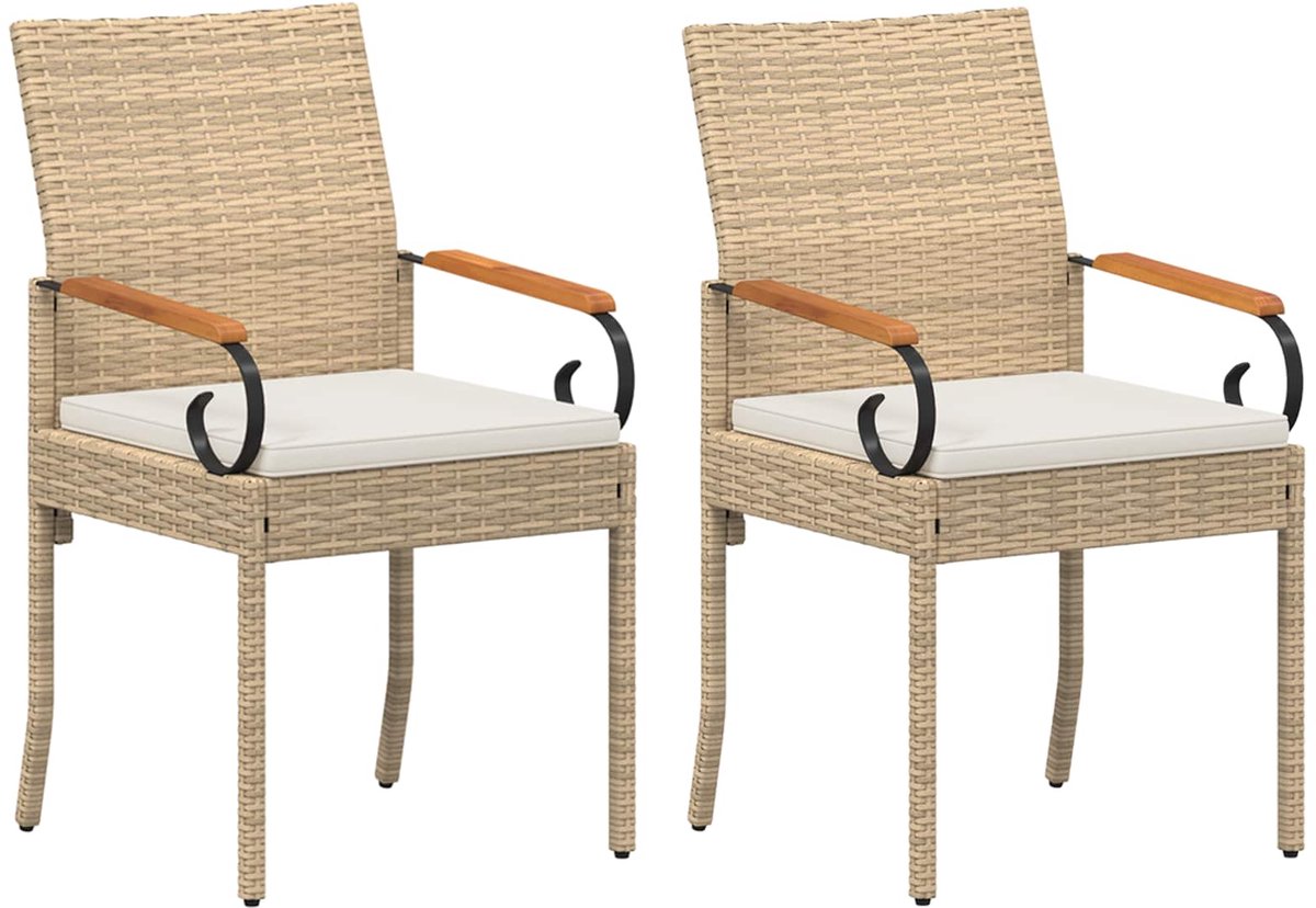 vidaXL - Tuinstoelen - 2 - pcs - Beige - en - Crème - Wit - Poly - Rattan - en - Acacia