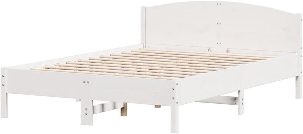 Bedframe met hoofdbord - Houten bed Slaapkamermeubel - Goede nachtrust - Massief grenenhout - 140x200 cm - Wit