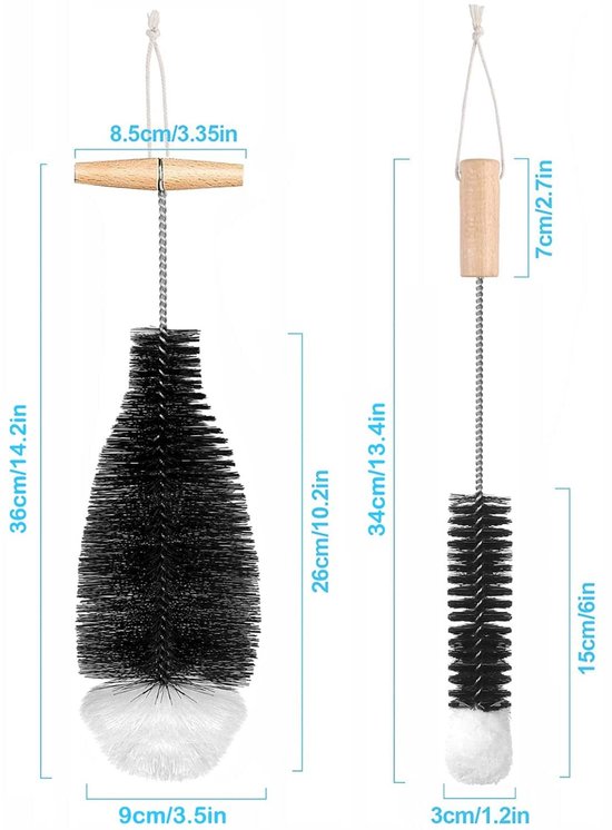Dailygoody - Flessenborstel - Krasvrije reiniger - Zwart - Glazen flessen - Ideaal voor SodaStream en babyflessen - 2 stuks — afbeelding 4