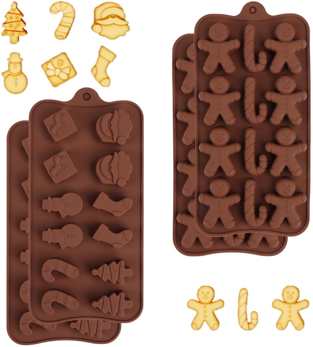 Dailygoods- Kerstchocoladevorm 4 stuks - Siliconen Bakvormen - Kerstboom/Kerstman/Kerstkous/Sneeuwpop - Voedselveilig - Duurzaam - Ideaal voor Doe-het-zelf Chocolade - Siliconen Bakvorm