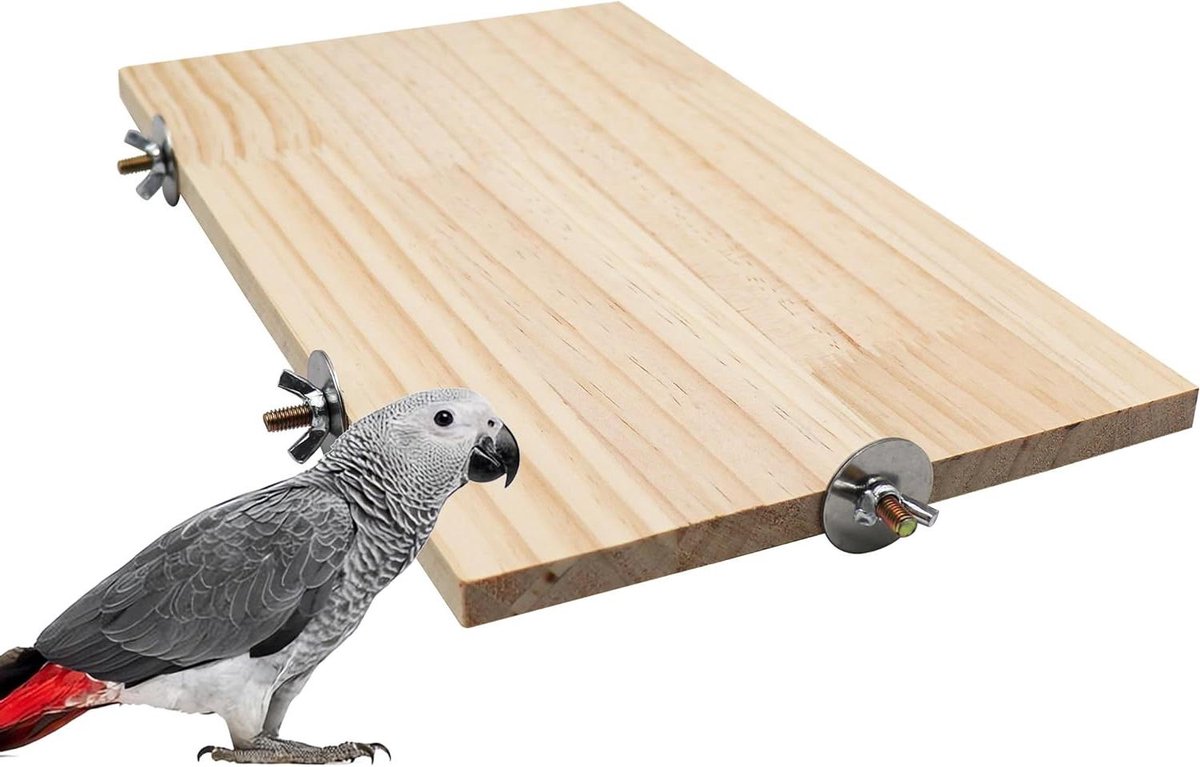 Houten Vogelbaars - Vogelspeeltuin Zitstok - Rust en Oefening - Niet-giftig Hout - 15.7 x 10.4 Inch - Geel