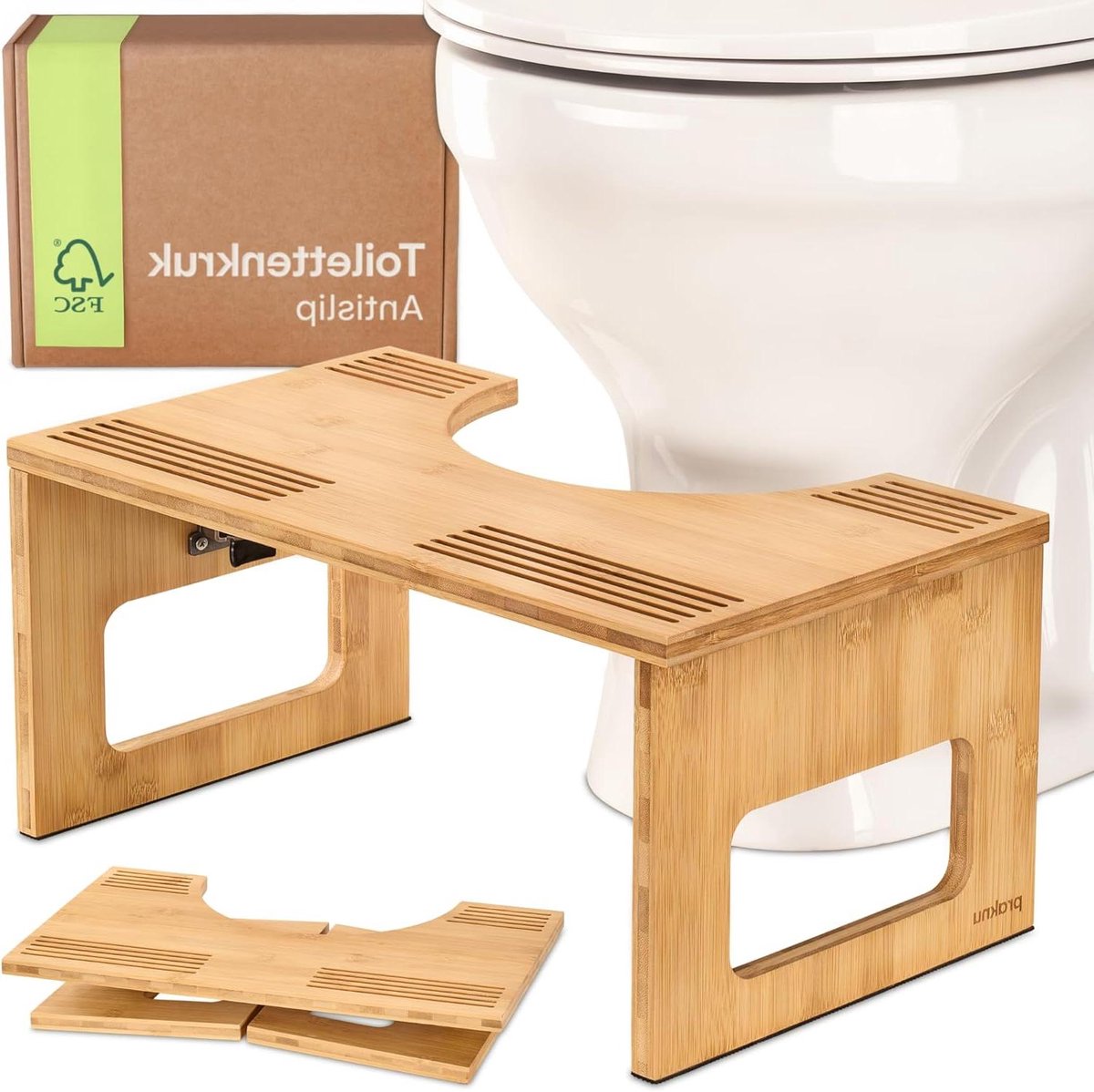 Opvouwbare Toilettenkruk - WC Kruk Bamboe - Betere Spijsvertering - Ergonomische Houding - 43 cm Diep - Lichtbruin