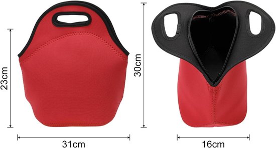 Tas-Picknicktas-Geïsoleerde Lunchtas van Neopreen - 30x16x30 cm - Koeltas Heren en Dames - Thermische Bento Lunchbox Tas voor Werk, Picknick en Camping - Waterbestendig en Herbruikbaar - Rood — afbeelding 2