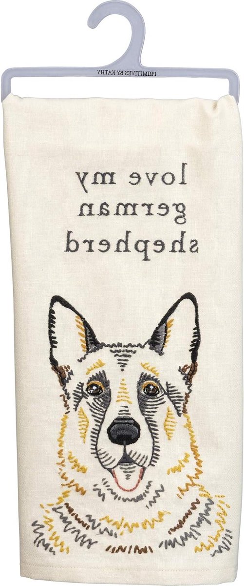 Theedoek Katoen Linnen - Keukendoek Vaatdoek - Keuken Opruimen - Geborduurd Dierenportret - 50 x 66 cm - Wit