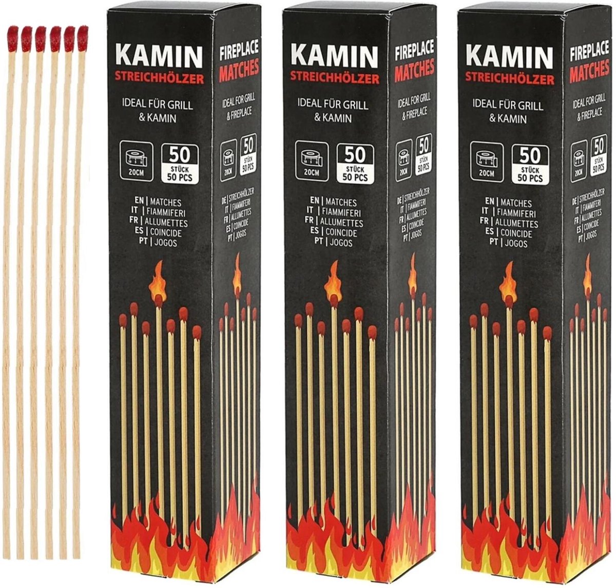 Kamin BBQ lucifers lang - 150x - extra lange lucifers - 20 cm - BBQ / kachel / open haard aansteken