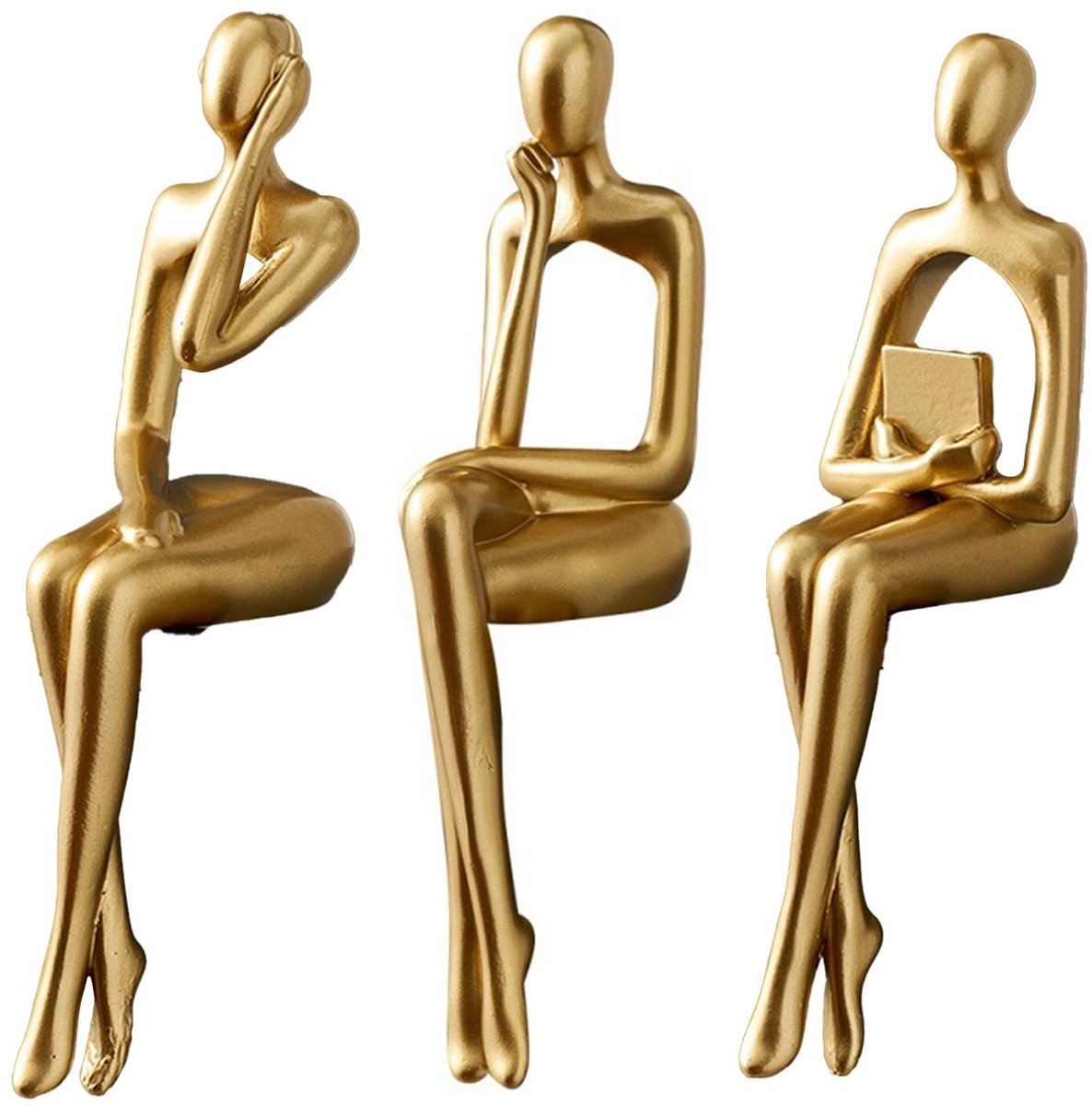Allecto - Abstracte Beeldjes - Decoratieve Sculptuur - Goud - Denker Figuur - Abstract Beeldje - Voor Thuis en Kantoor - 17cm