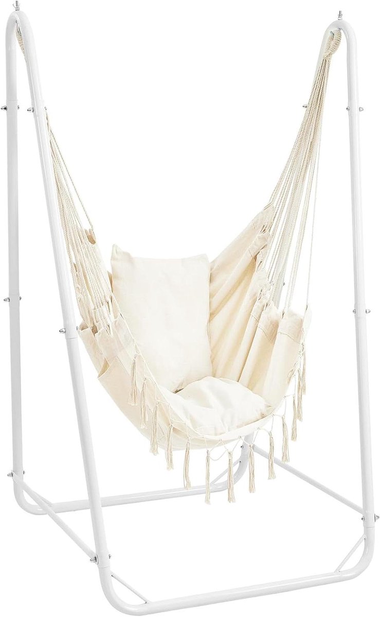 Hangmatstandaard met stoel - Hangmat frame - Ontspannen in tuin - Stabiele constructie - 1626 x 889 cm - Wit
