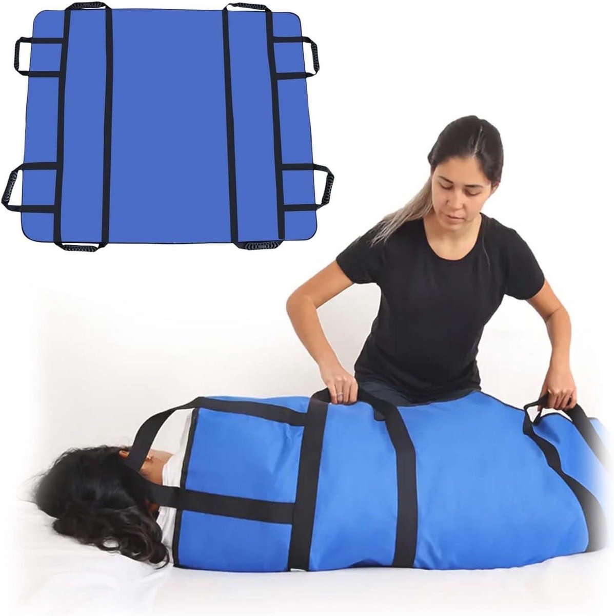 Transfer Mat - Transfer Board - Patiënt Verplaatsen - Versterkte Handgrepen - 100 x 120 cm - Blauw