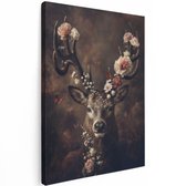 Artaza Toile Imprimée Cerf Fleuri - Cerf Avec Fleurs Et Papillons - 90x120 cm - Grand - Décoration Murale Salon - Peintures - Décoration Murale