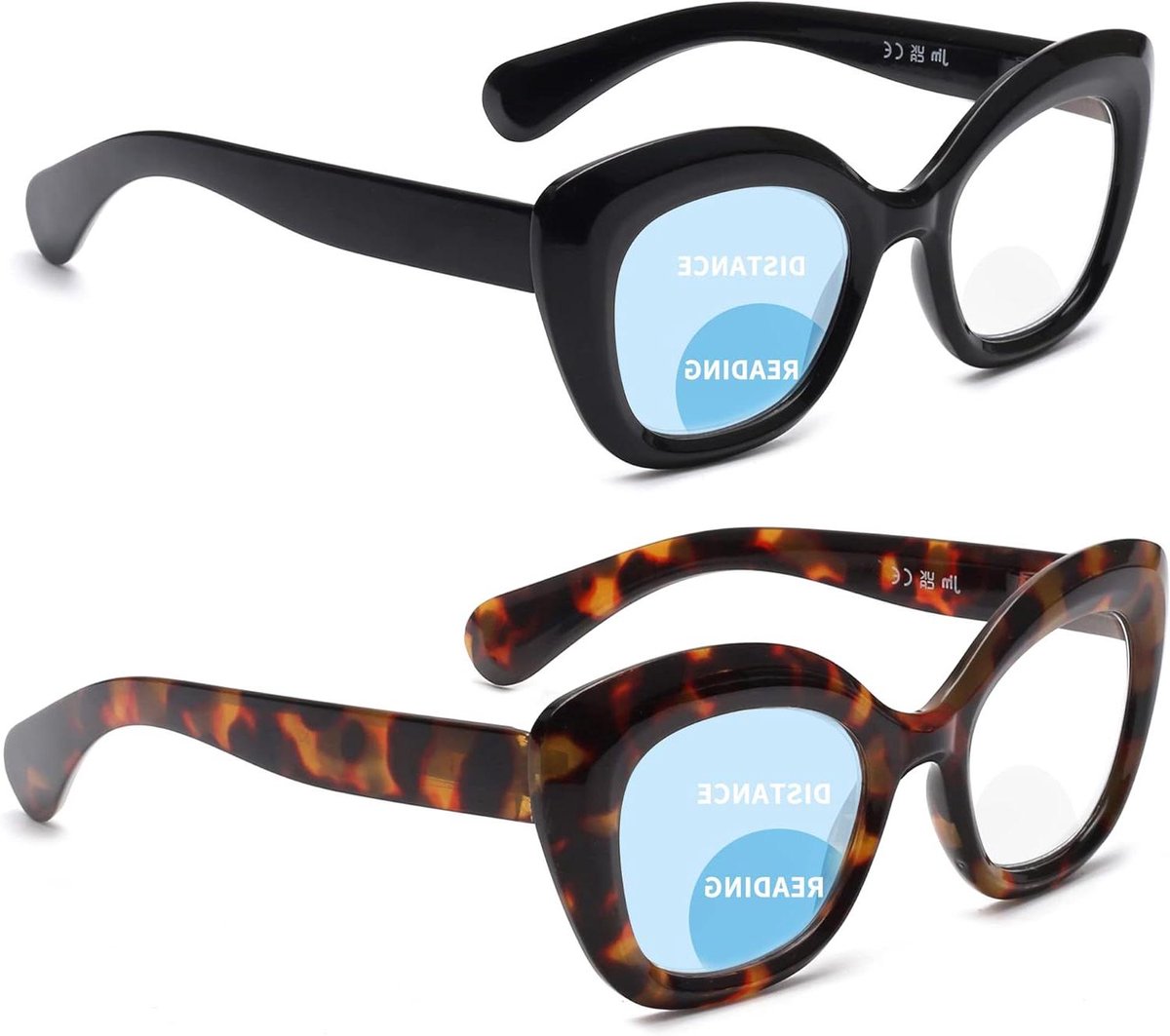 Leesbril Dames - Bifocale Bril - Bescherming Tegen Blauw Licht - Onzichtbare Bifocale Lens - 2 Stuks - Zwart Schildpad