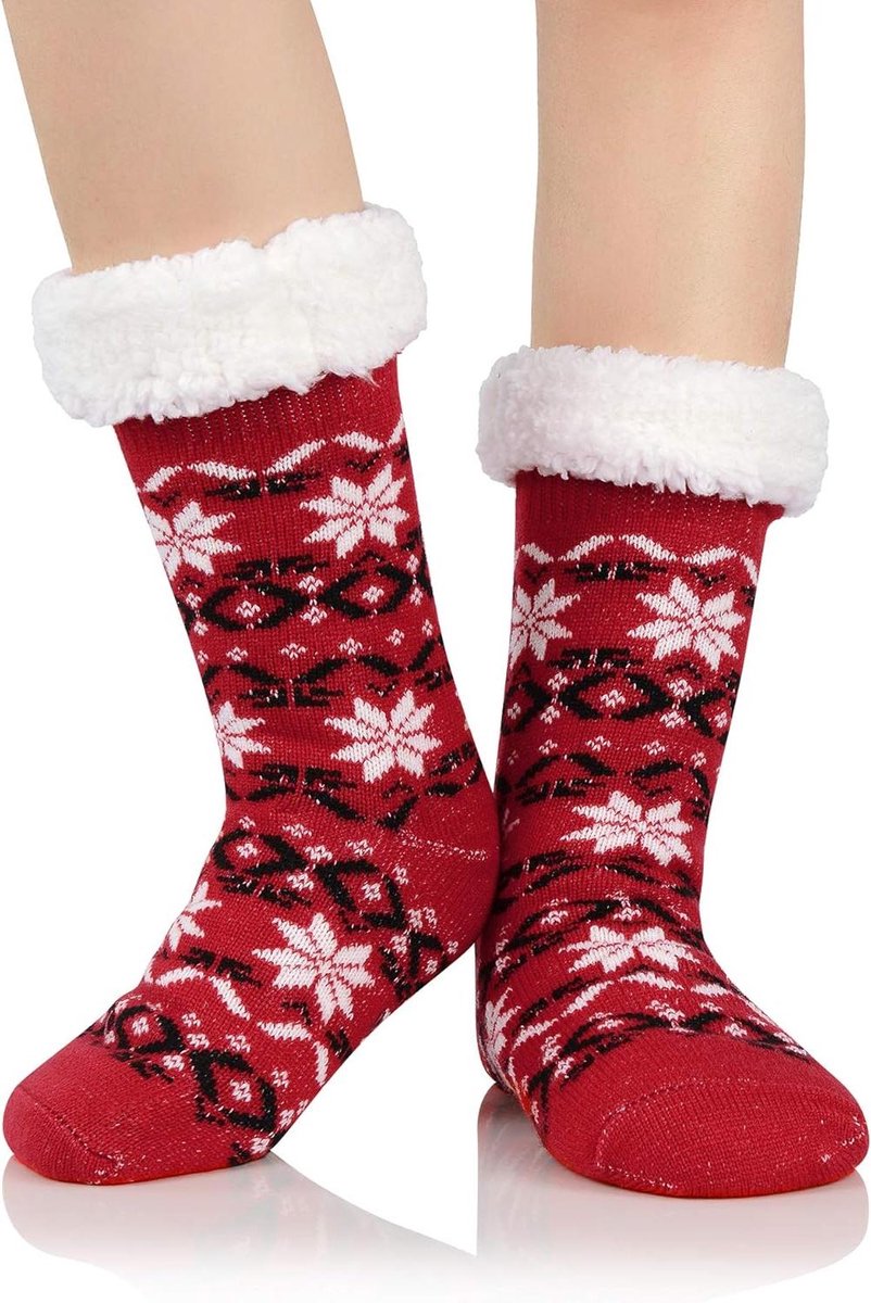 Fuzzy Sokken - Huissokken - Warmte en Comfort - Met Antislip - One Size - Kerstpatroon