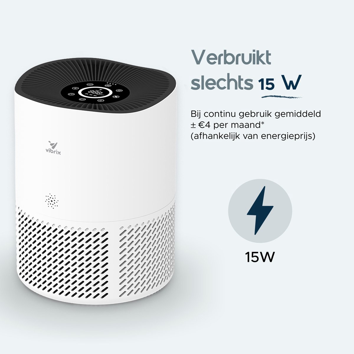 Vibrix PureFlow50 Luchtreiniger / Air Purifier – HEPA H13 + koolstoffilter – 350 m³/u – Voor kamers tot ca. 50 m² – Ionisator – App-bediening – Zeer stil met slaapstand – Luchtkwaliteitindicator — afbeelding 6